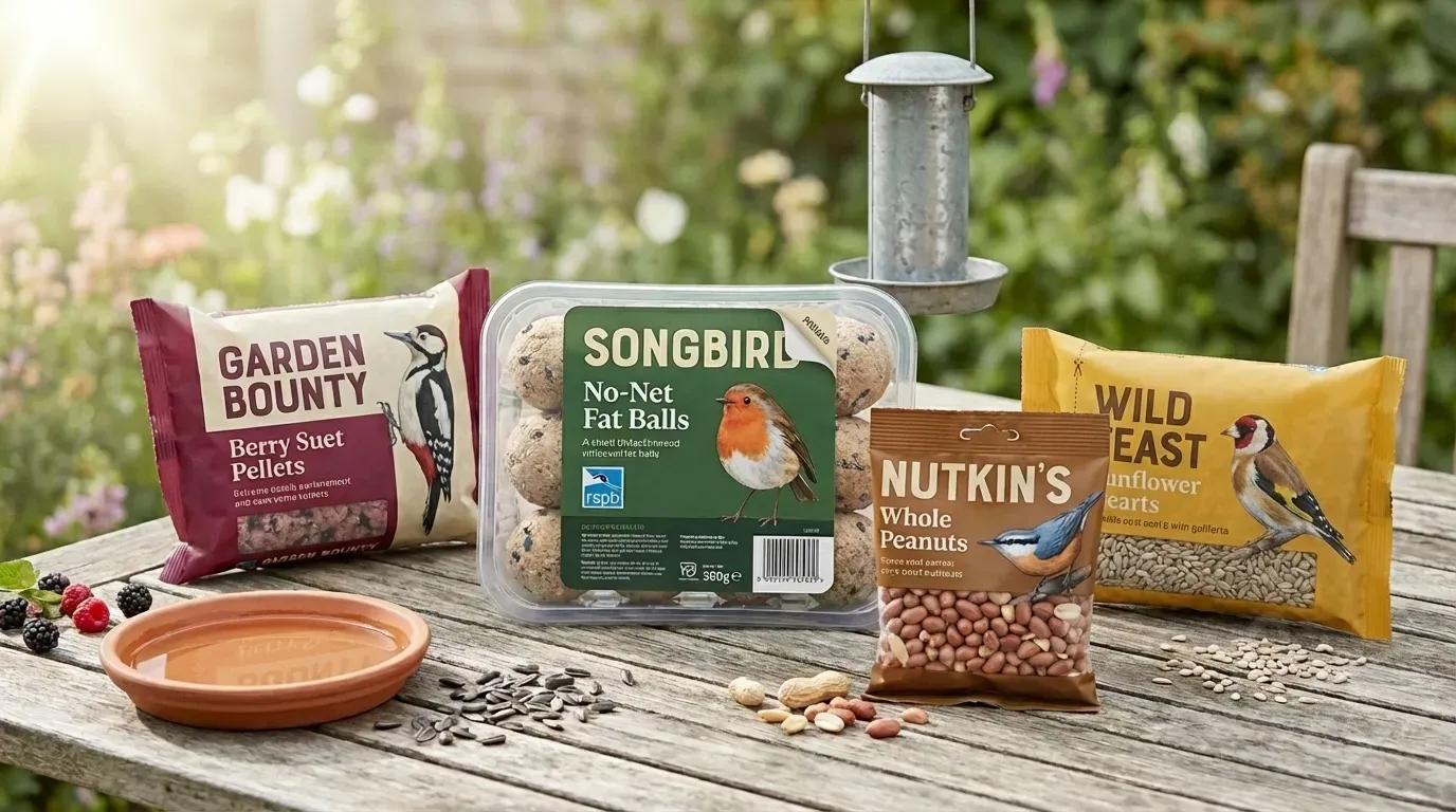 Gama de productos de comida para pajaros silvestres en envase flexible - bolas de grasa en bandeja con operculado, pellets de sebo flow pack, gusanos en bolsa con soldadura trasera