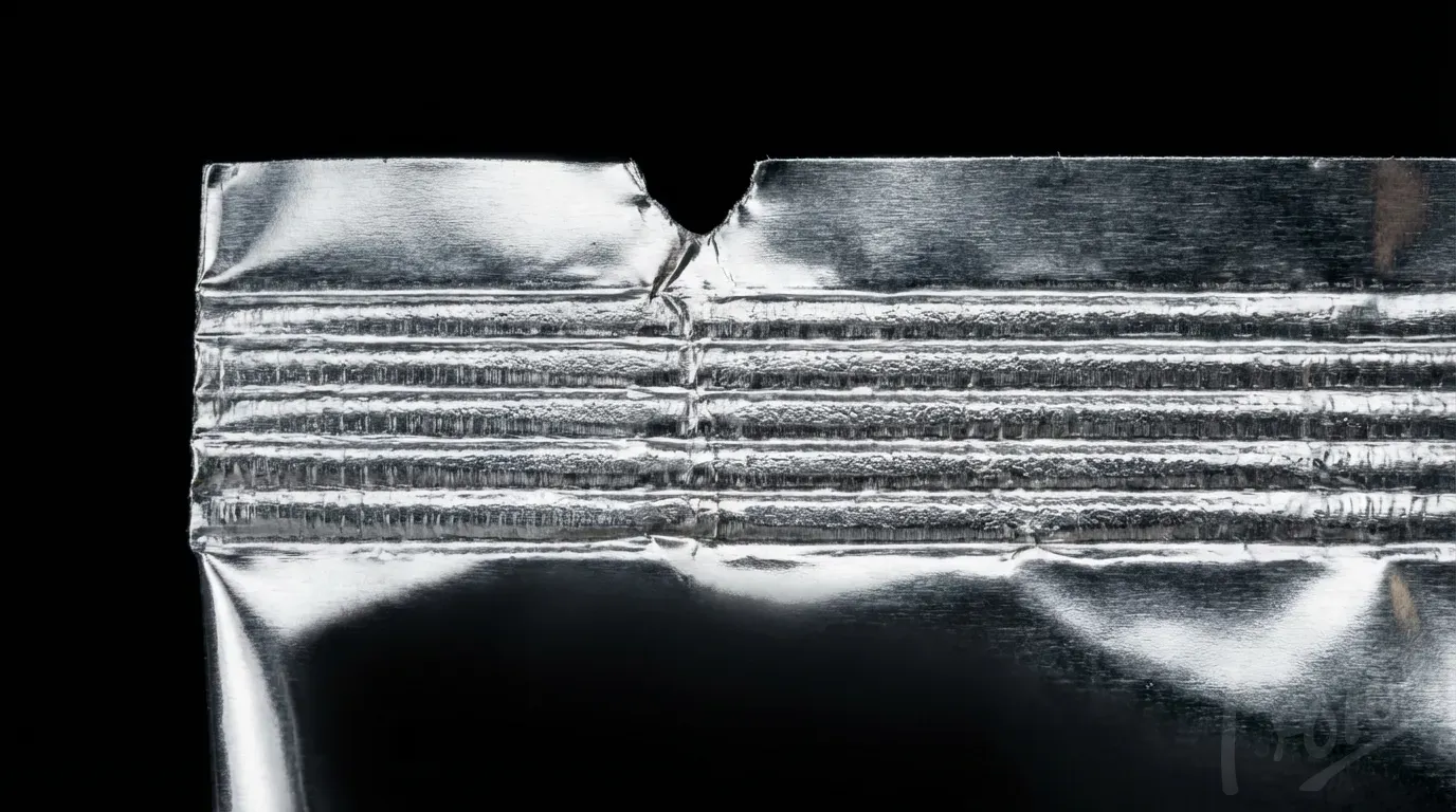 Bustina barriera con foglio e tacca di strappo per imballaggi farmaceutici e integratori