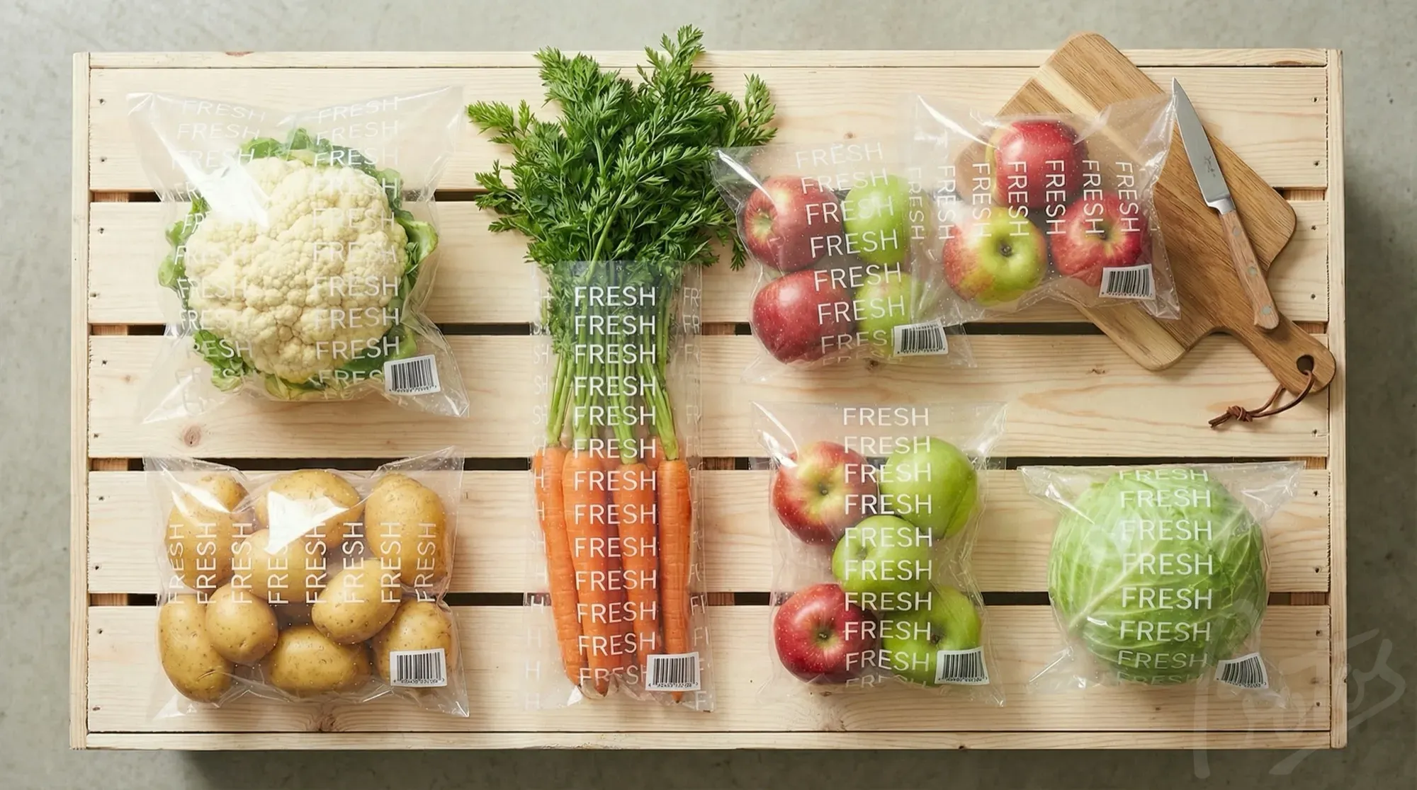 Gamma di ortofrutta in buste wicket brandizzate